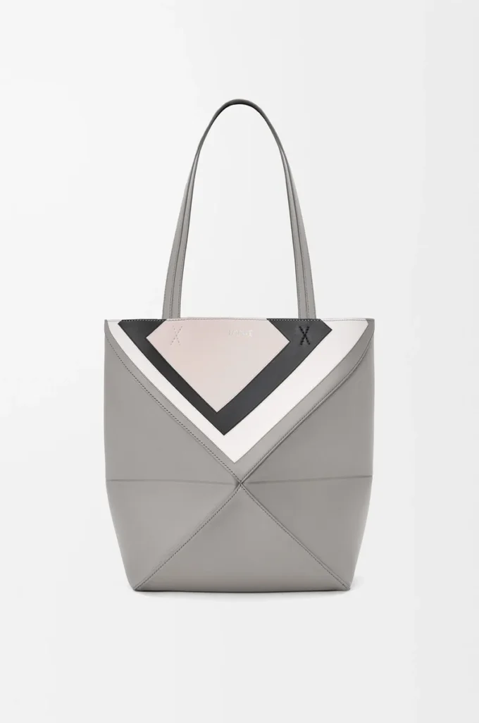 Borsa tote Puzzle Fold media in pelle di vitello nappa Grigio/Light Ghost Borsa tote Puzzle Fold media in pelle di vitello nappa Grigio/Light Ghost