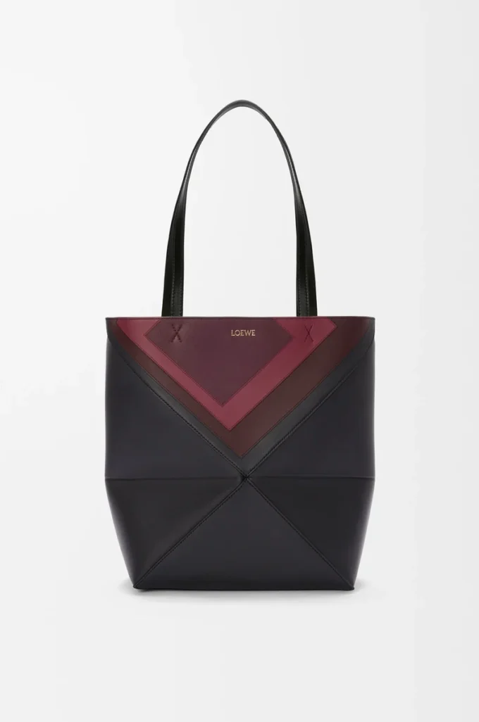 Borsa tote Puzzle Fold media in pelle di vitello nappa Nero/Borgogna Borsa tote Puzzle Fold media in pelle di vitello nappa Nero/Borgogna