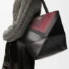 Borsa tote Puzzle Fold media in pelle di vitello nappa Nero/Borgogna Borsa tote Puzzle Fold media in pelle di vitello nappa Nero/Borgogna
