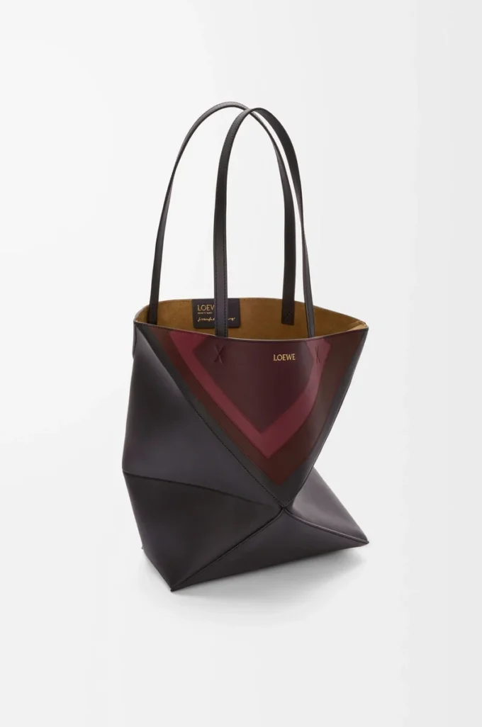 Borsa tote Puzzle Fold media in pelle di vitello nappa Nero/Borgogna Borsa tote Puzzle Fold media in pelle di vitello nappa Nero/Borgogna