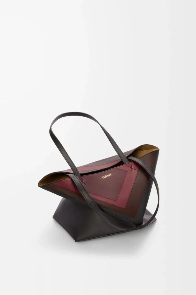 Borsa tote Puzzle Fold media in pelle di vitello nappa Nero/Borgogna Borsa tote Puzzle Fold media in pelle di vitello nappa Nero/Borgogna