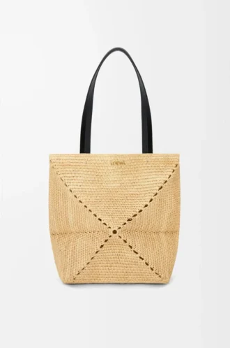 Borsa tote Puzzle Fold media in rafia Natural
