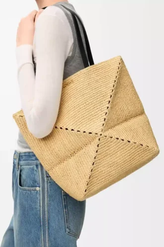 Borsa tote Puzzle Fold media in rafia Natural