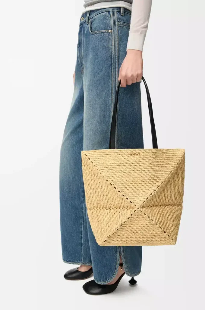 Borsa tote Puzzle Fold media in rafia Natural Borsa tote Puzzle Fold media in rafia Natural