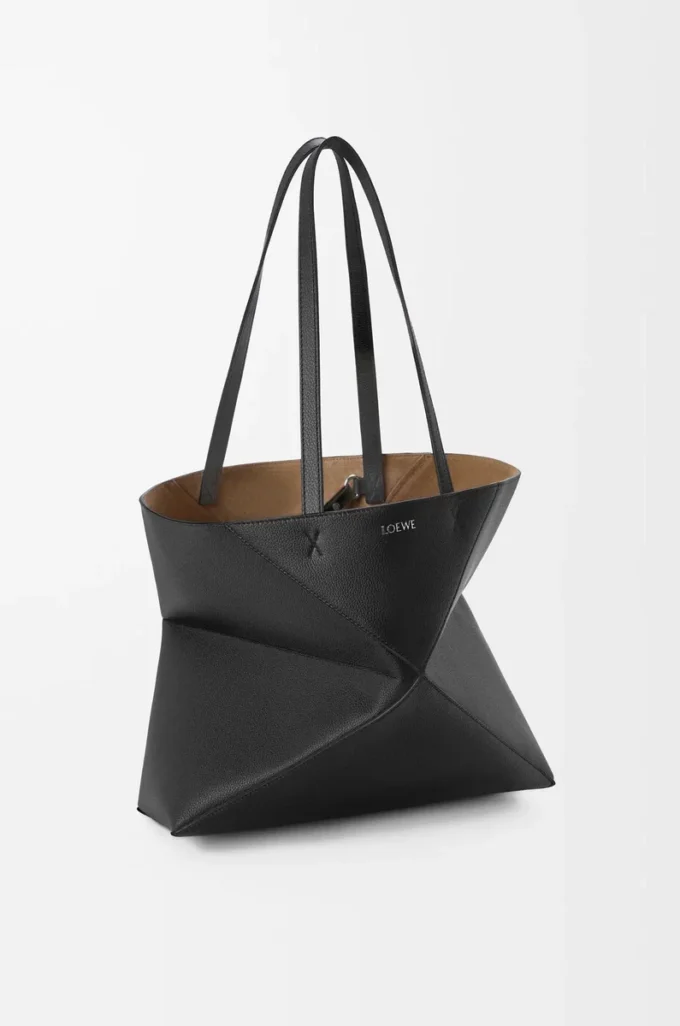 Borsa tote Puzzle Fold orizzontale media in morbida pelle di vitello martellata Nero Borsa tote Puzzle Fold orizzontale media in morbida pelle di vitello martellata Nero