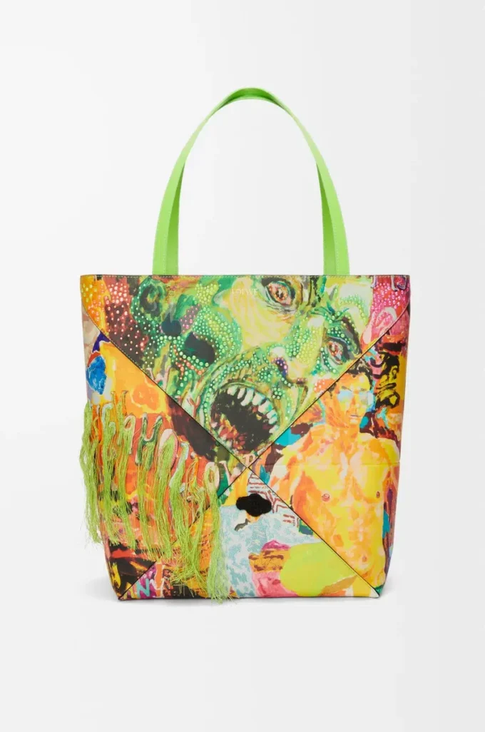 Borsa tote XL Puzzle Fold in classica pelle di vitello verde vivido/multicolore Borsa tote XL Puzzle Fold in classica pelle di vitello verde vivido/multicolore