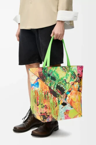 Borsa tote XL Puzzle Fold in classica pelle di vitello verde vivido/multicolore