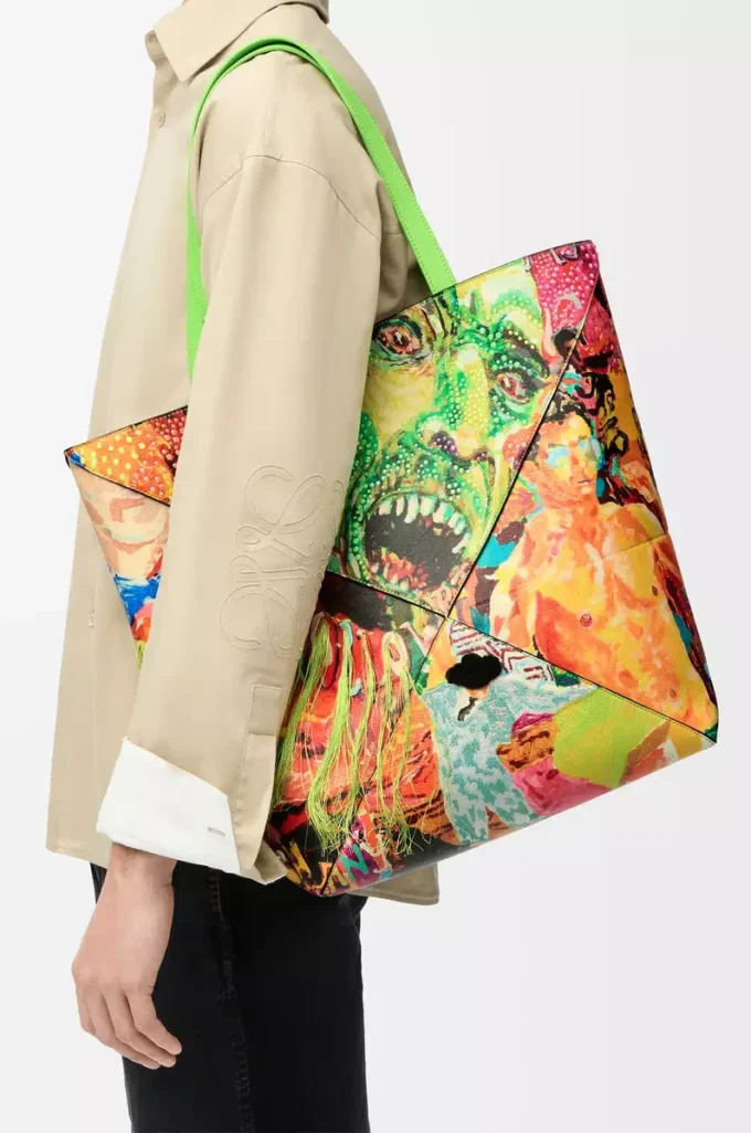 Borsa tote XL Puzzle Fold in classica pelle di vitello verde vivido/multicolore Borsa tote XL Puzzle Fold in classica pelle di vitello verde vivido/multicolore