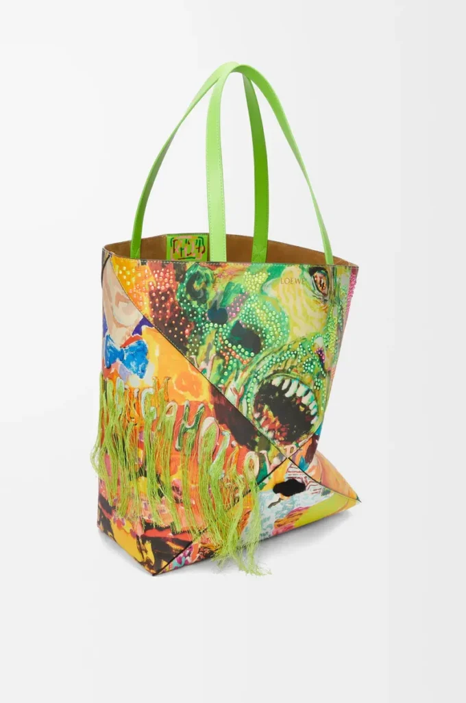 Borsa tote XL Puzzle Fold in classica pelle di vitello verde vivido/multicolore Borsa tote XL Puzzle Fold in classica pelle di vitello verde vivido/multicolore