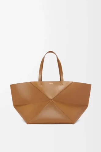 Borsa tote XXL Puzzle Fold in pelle di vitello lucida Oak