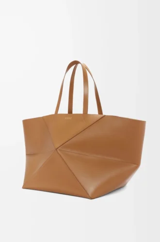 Borsa tote XXL Puzzle Fold in pelle di vitello lucida Oak