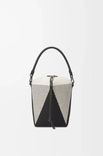 Borsa Treasure Bako in tela jacquard e pelle di vitello Naturale/Nero