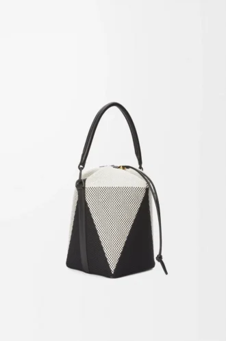 Borsa Treasure Bako in tela jacquard e pelle di vitello Naturale/Nero