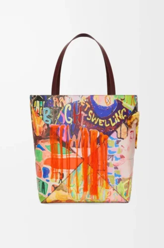 Borsa XL Puzzle Fold in classica pelle di vitello bordeaux scuro/multicolore