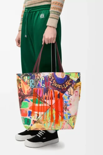 Borsa XL Puzzle Fold in classica pelle di vitello bordeaux scuro/multicolore
