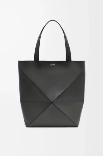 Borsa XL Puzzle Fold in pelle di vitello lucida Black
