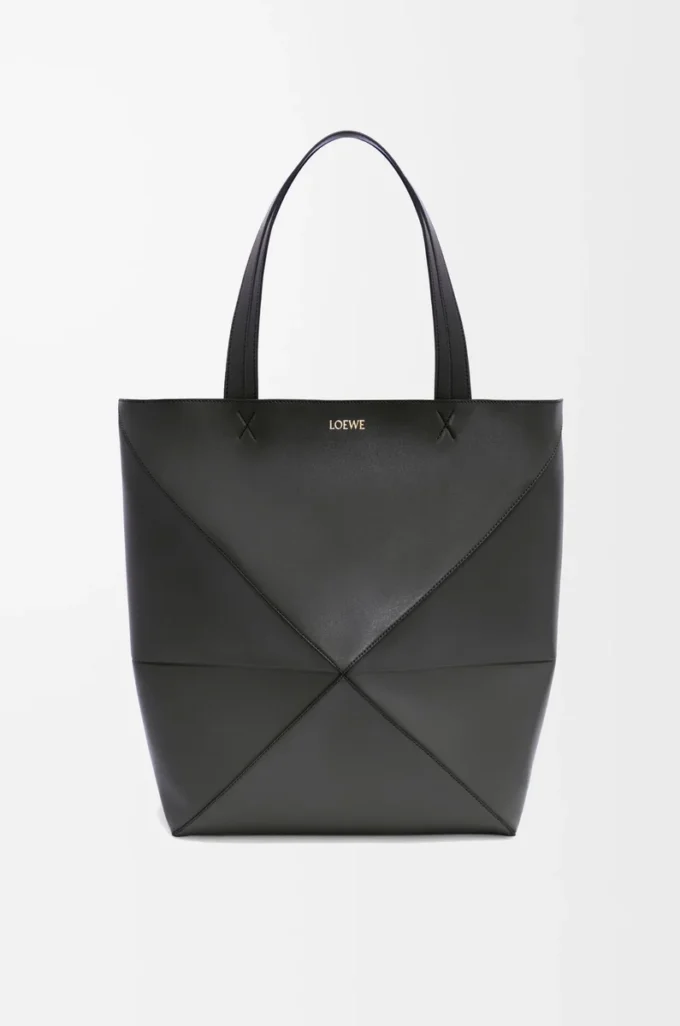 Borsa XL Puzzle Fold in pelle di vitello lucida Black