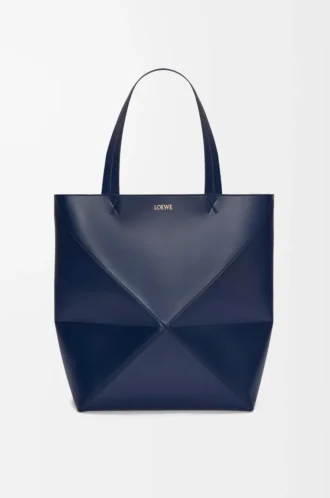 Borsa XL Puzzle Fold in pelle di vitello lucida blu abisso
