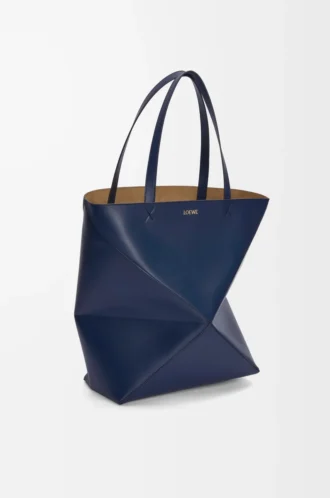 Borsa XL Puzzle Fold in pelle di vitello lucida blu abisso