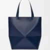 Borsa XL Puzzle Fold in pelle di vitello lucida blu abisso