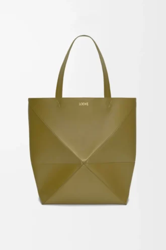 Borsa XL Puzzle Fold in pelle di vitello lucida color oliva