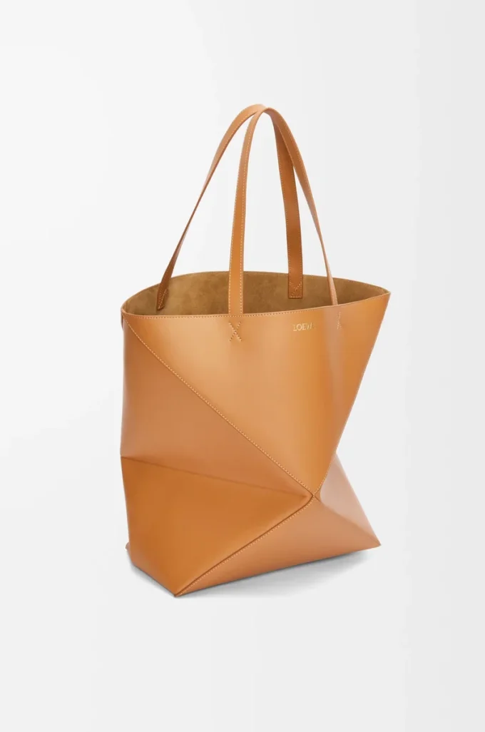 Borsa XL Puzzle Fold in pelle di vitello lucida Warm Desert