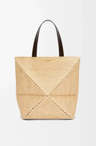 Borsa XL Puzzle Fold in rafia Natural/Black
