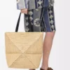 Borsa XL Puzzle Fold in rafia Natural/Black