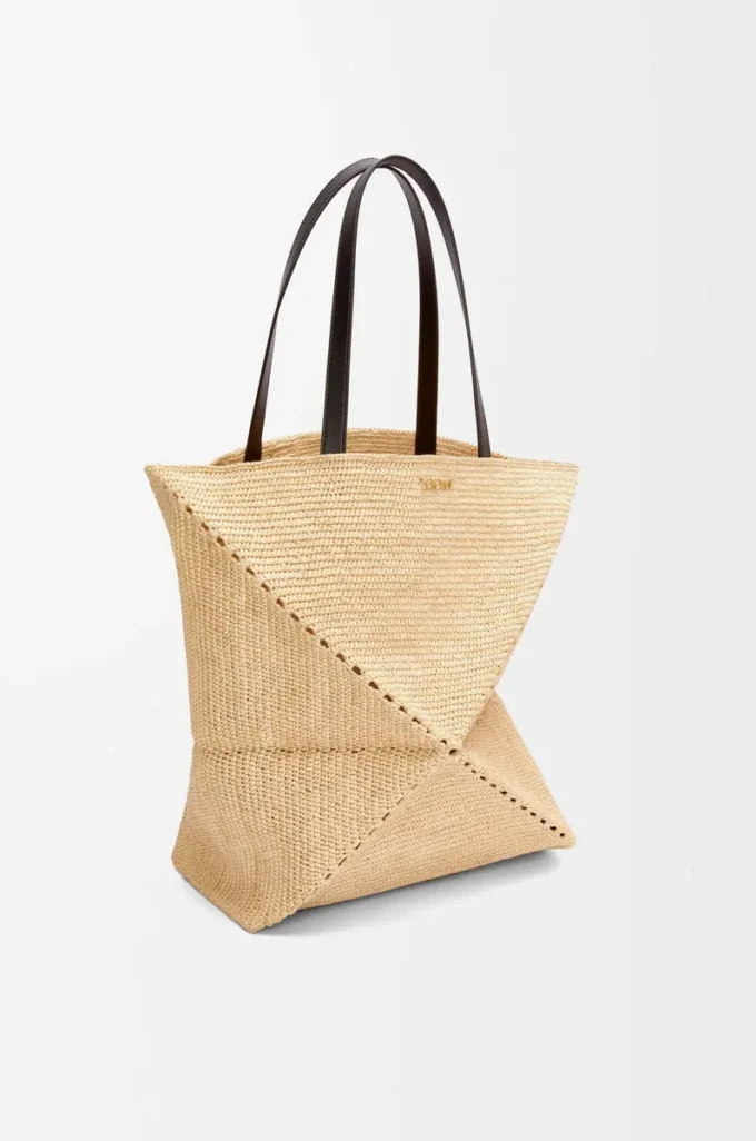 Borsa XL Puzzle Fold in rafia Natural/Black