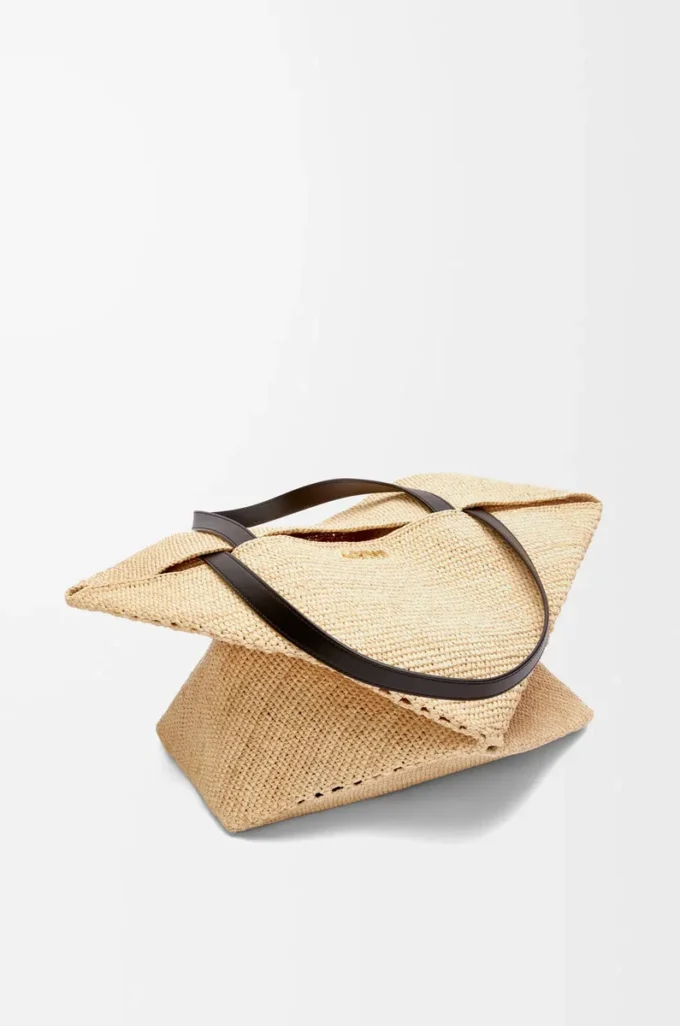 Borsa XL Puzzle Fold in rafia Natural/Black