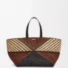 Borsa XXL Puzzle Fold in rafia Naturale/Miele dorato