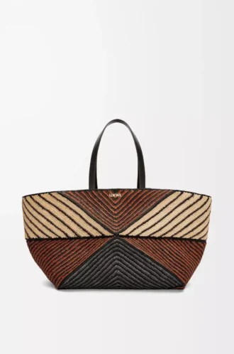 Borsa XXL Puzzle Fold in rafia Naturale/Miele dorato