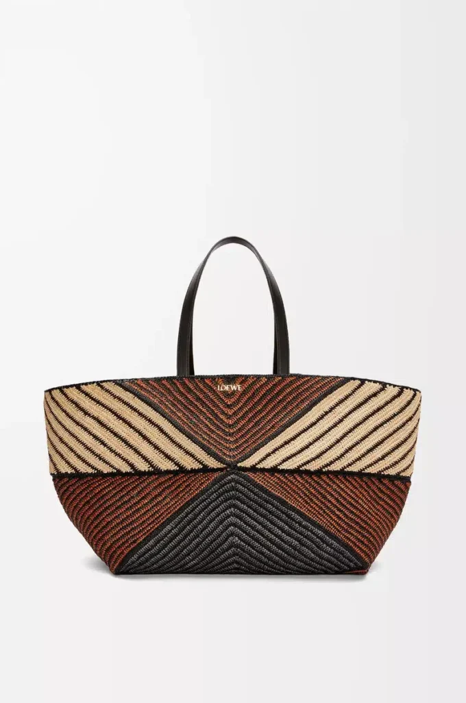 Borsa XXL Puzzle Fold in rafia Naturale/Miele dorato