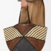 Borsa XXL Puzzle Fold in rafia Naturale/Miele dorato