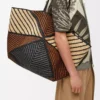 Borsa XXL Puzzle Fold in rafia Naturale/Miele dorato
