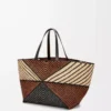 Borsa XXL Puzzle Fold in rafia Naturale/Miele dorato