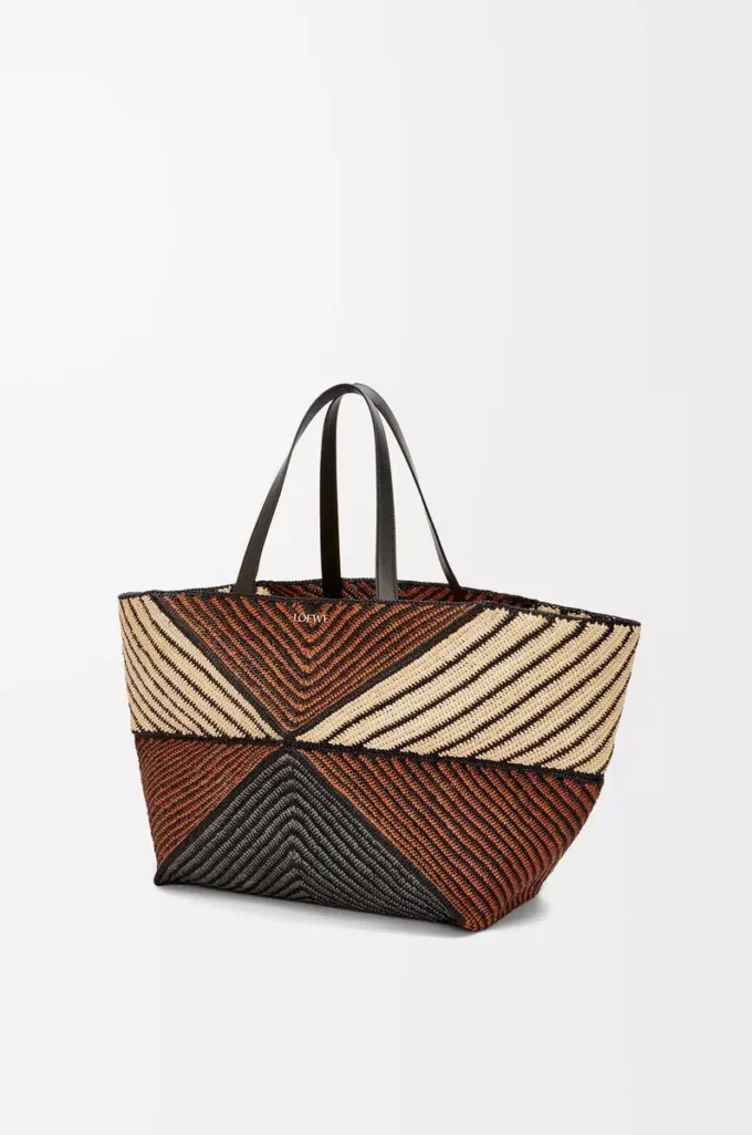 Borsa XXL Puzzle Fold in rafia Naturale/Miele dorato
