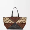 Borsa XXL Puzzle Fold in rafia Naturale/Miele dorato