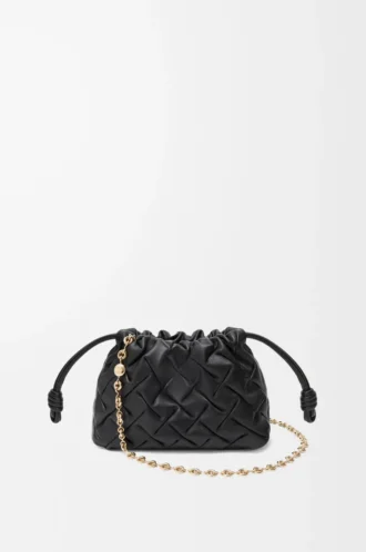 Borsellino Mini Flamenco in pelle di vitello nappa pizzicata Black