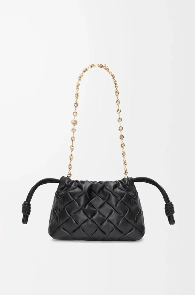Borsellino Mini Flamenco in pelle di vitello nappa pizzicata Black Borsellino Mini Flamenco in pelle di vitello nappa pizzicata Black
