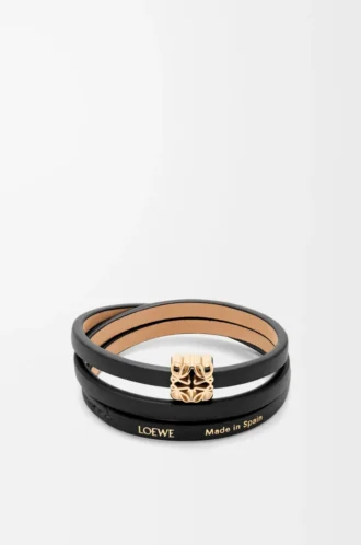 Bracciale Anagram Bombé in pelle di vitello Nero