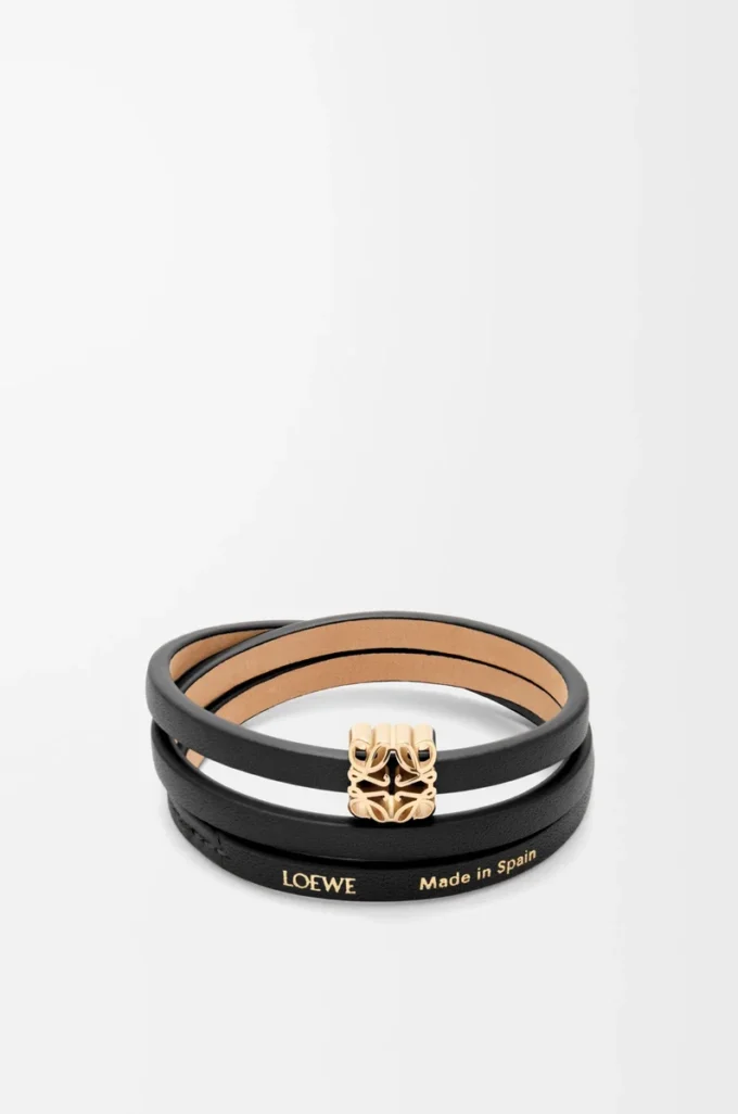 Bracciale Anagram Bombé in pelle di vitello Nero