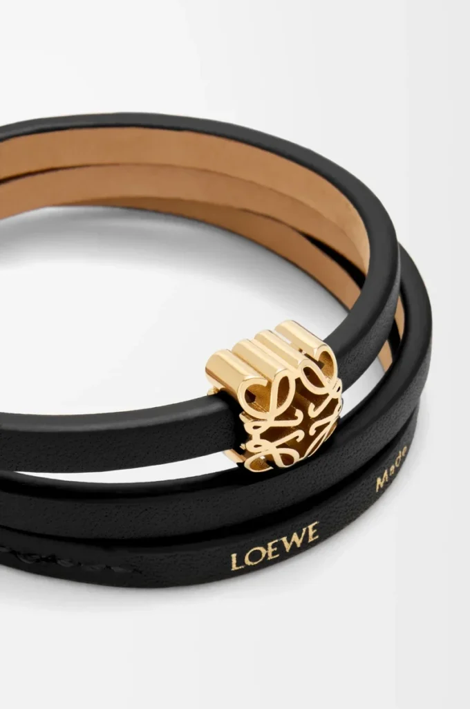 Bracciale Anagram Bombé in pelle di vitello Nero