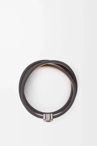 Bracciale intrecciato Anagram Bombé in pelle di vitello color ardesia