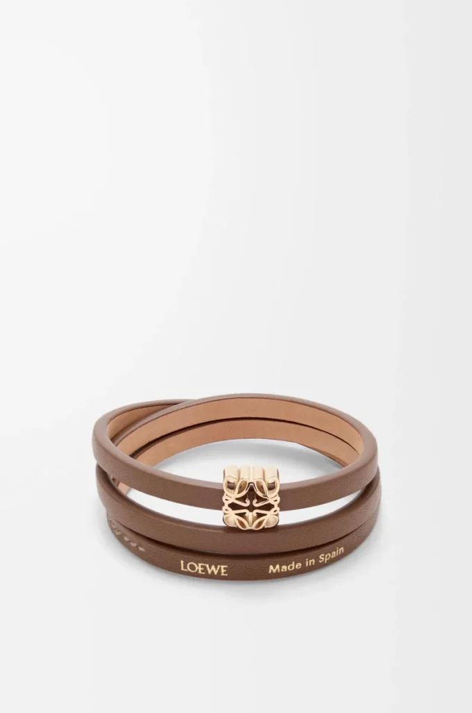 Bracciale intrecciato Anagram Bombé in pelle di vitello color cacao Bracciale intrecciato Anagram Bombé in pelle di vitello color cacao