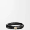 Bracciale intrecciato in ottone e pelle di vitello classica Nero