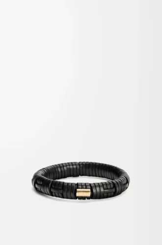 Bracciale intrecciato in ottone e pelle di vitello classica Nero