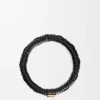 Bracciale intrecciato in ottone e pelle di vitello classica Nero