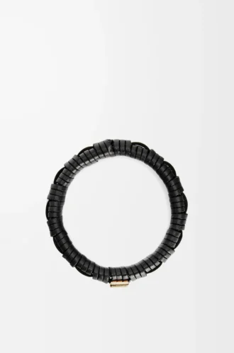 Bracciale intrecciato in ottone e pelle di vitello classica Nero