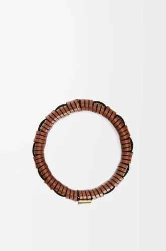 Bracciale intrecciato in ottone e pelle di vitello classica Tan